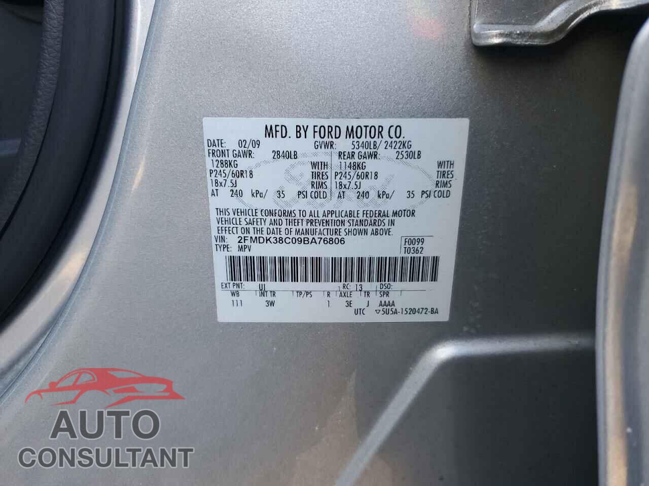 FORD EDGE 2009 - 2FMDK38C09BA76806