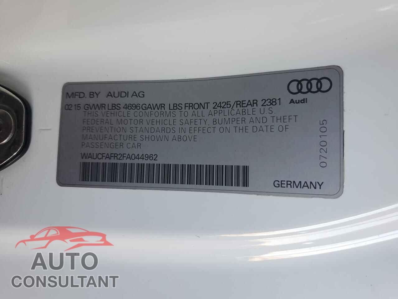 AUDI A5 2015 - WAUCFAFR2FA044962