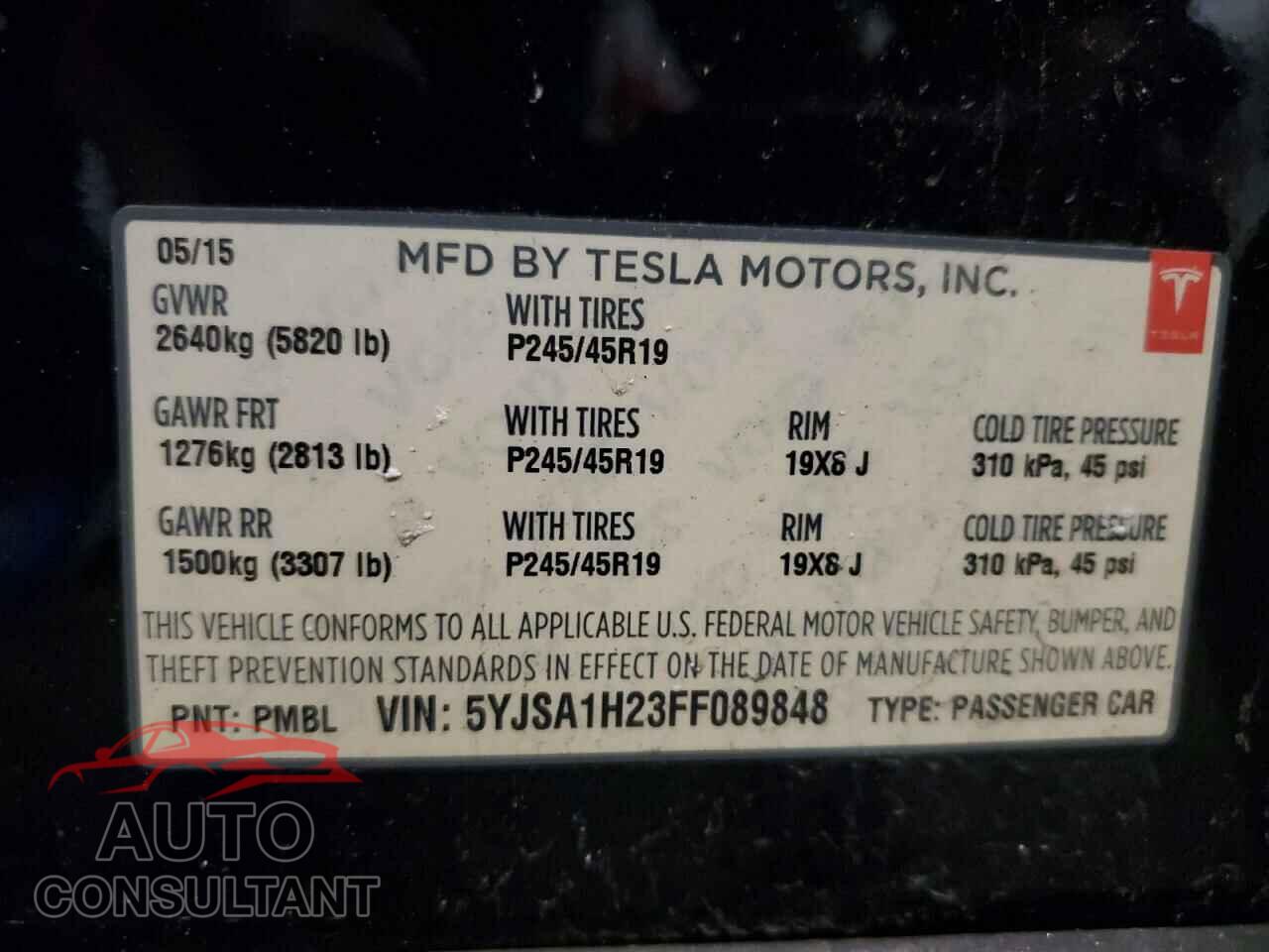TESLA MODEL S 2015 - 5YJSA1H23FF089848