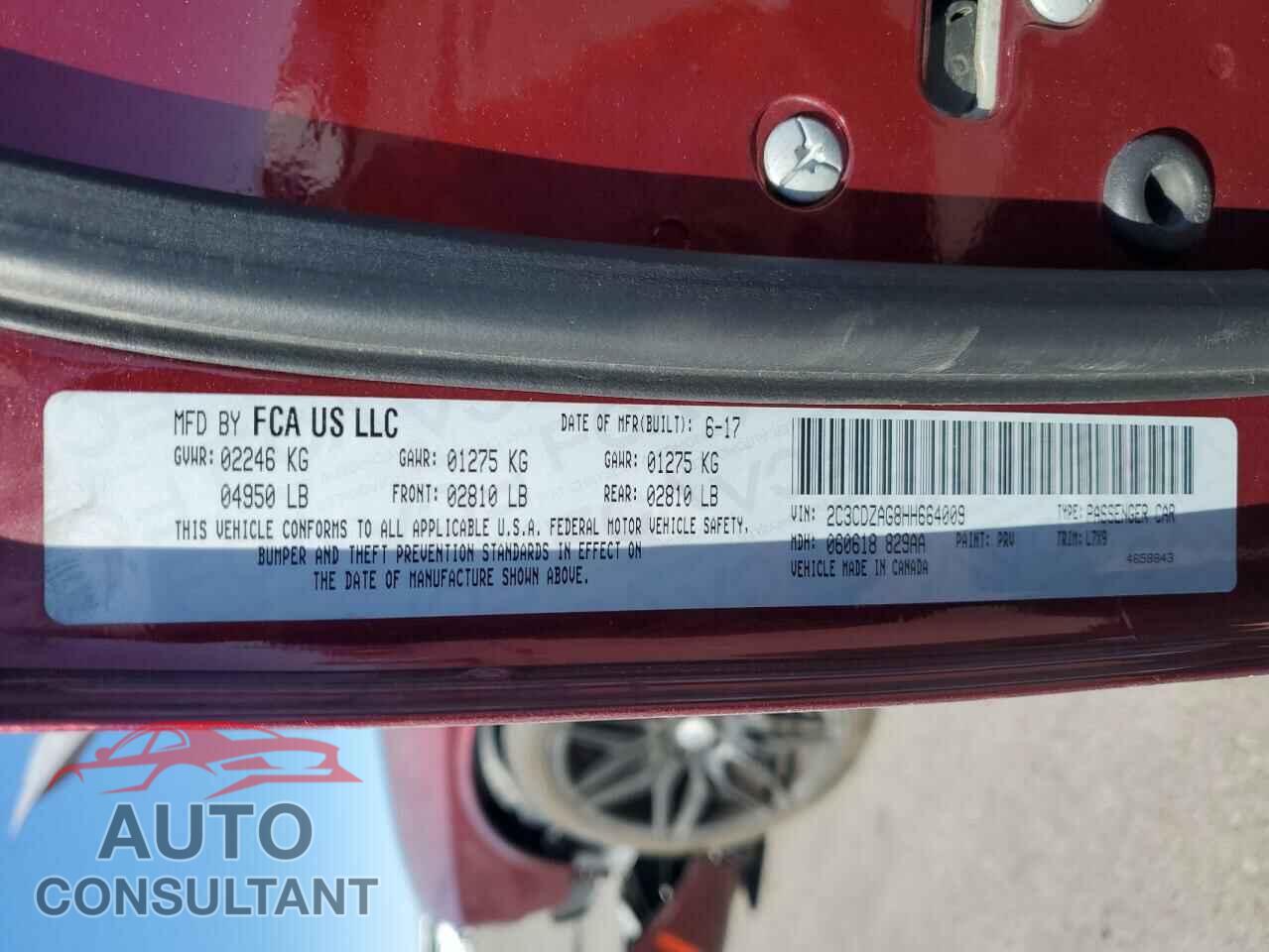 DODGE CHALLENGER 2017 - 2C3CDZAG8HH664009