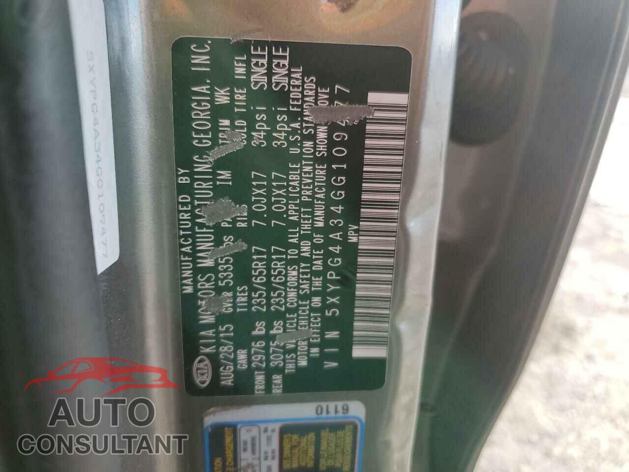 KIA SORENTO 2016 - 5XYPG4A34GG109477