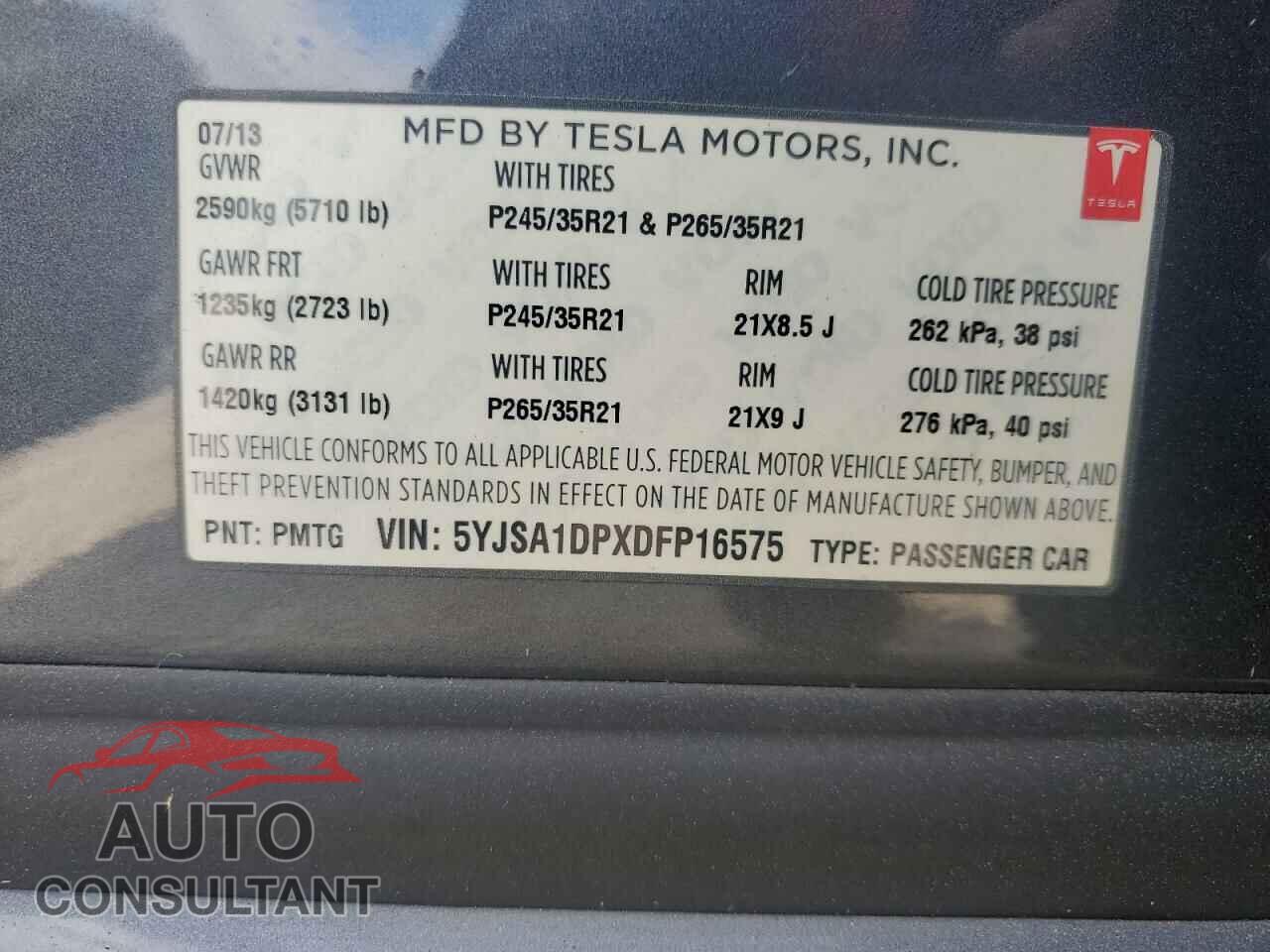 TESLA MODEL S 2013 - 5YJSA1DPXDFP16575