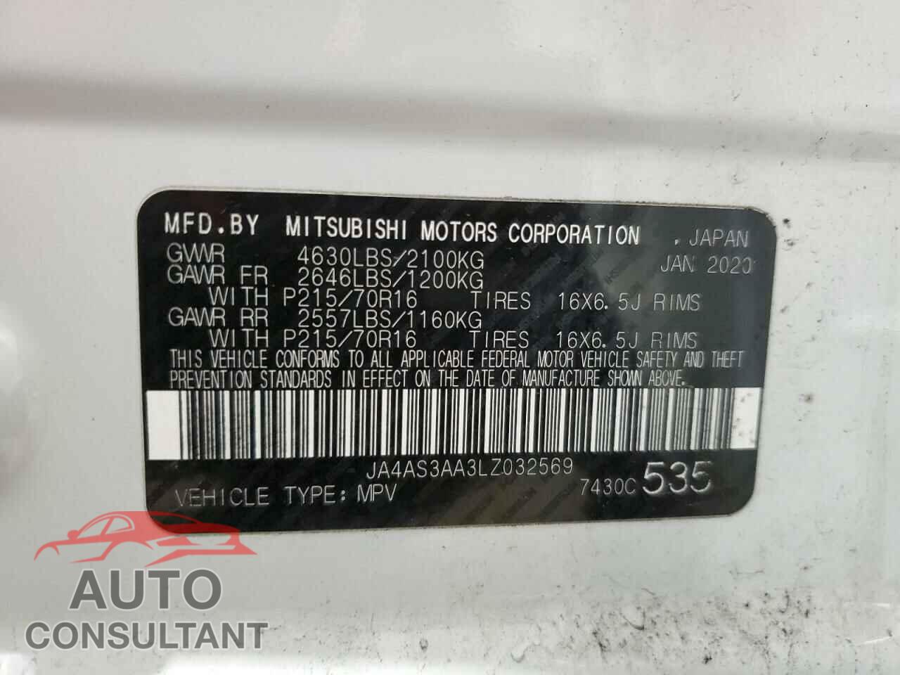 MITSUBISHI ECLIPSE 2020 - JA4AS3AA3LZ032569
