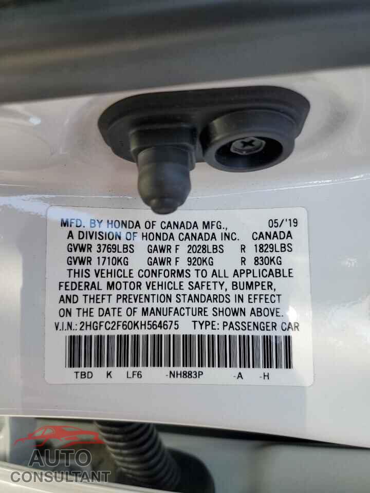 HONDA CIVIC 2019 - 2HGFC2F60KH564675