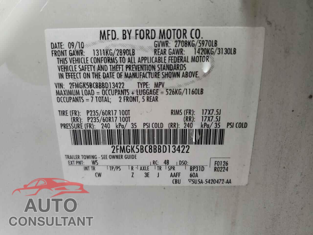 FORD FLEX 2011 - 2FMGK5BC8BBD13422
