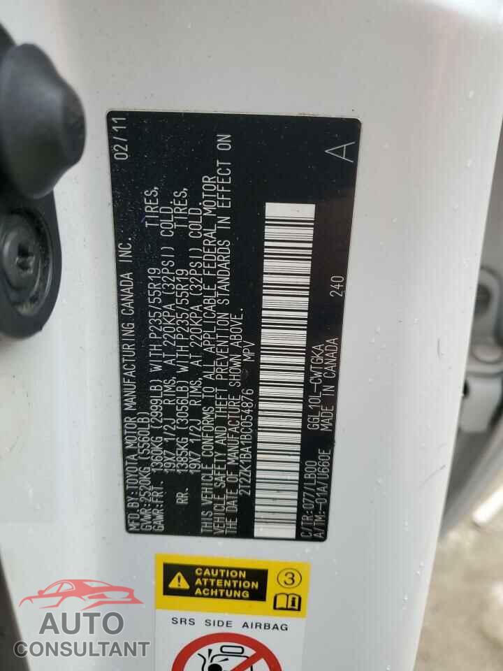 LEXUS RX350 2011 - 2T2ZK1BA1BC054876