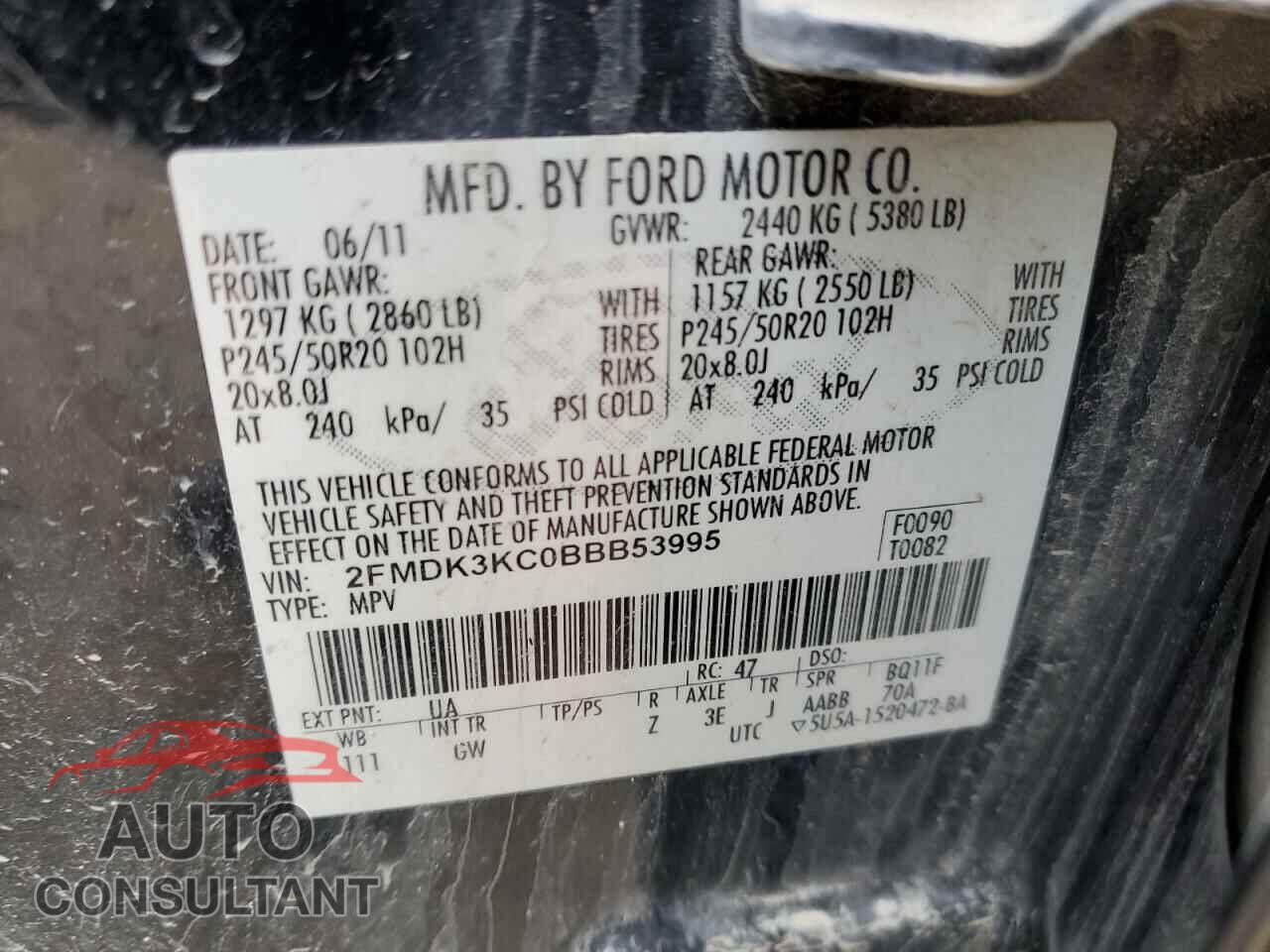 FORD EDGE 2011 - 2FMDK3KC0BBB53995