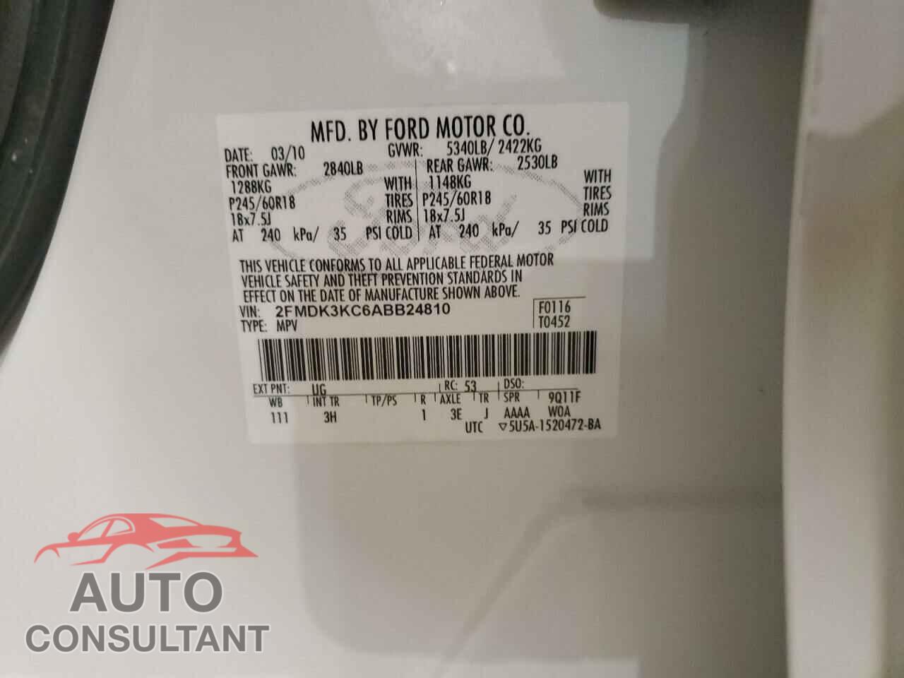FORD EDGE 2010 - 2FMDK3KC6ABB24810