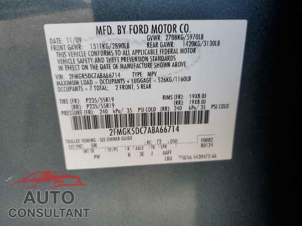 FORD FLEX 2010 - 2FMGK5DC7ABA66714