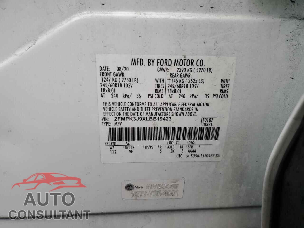 FORD EDGE 2020 - 2FMPK3J9XLBB19423