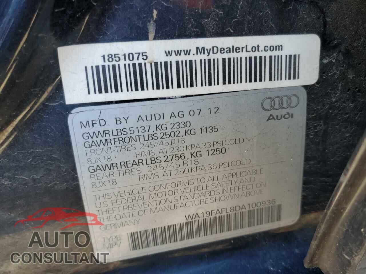 AUDI A4 2013 - WA19FAFL8DA100936