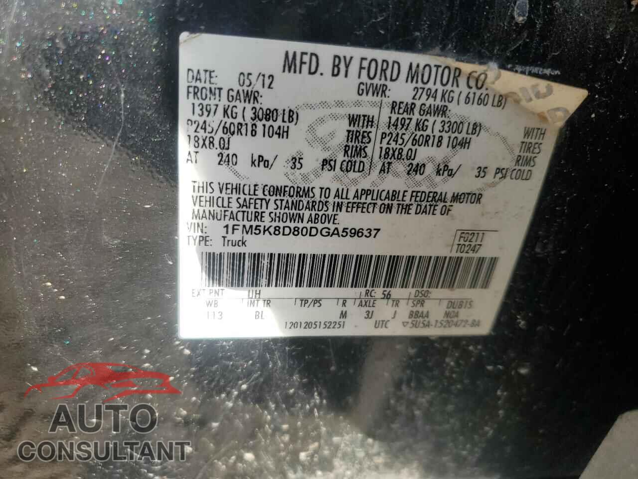 FORD EXPLORER 2013 - 1FM5K8D80DGA59637