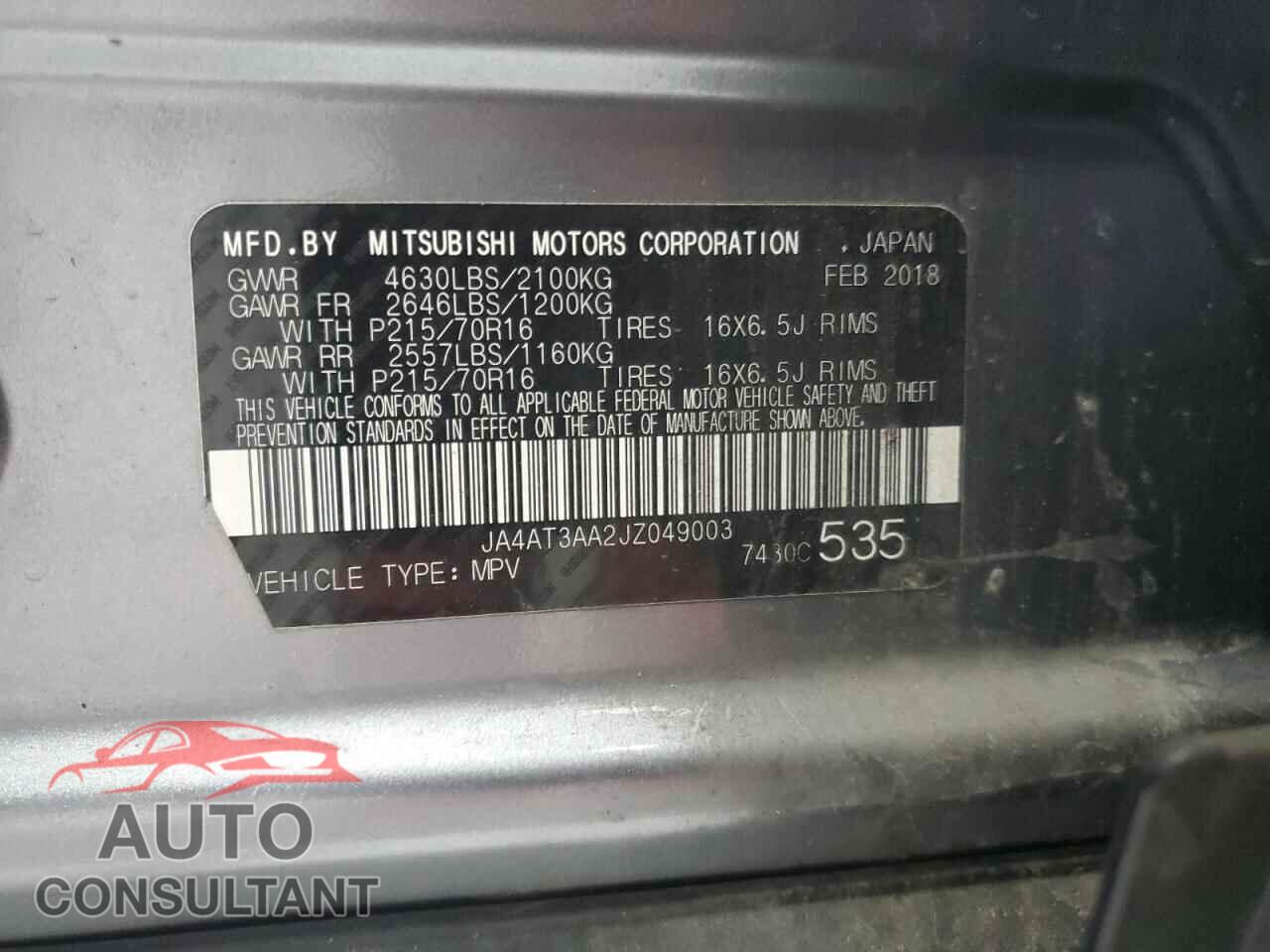 MITSUBISHI ECLIPSE 2018 - JA4AT3AA2JZ049003
