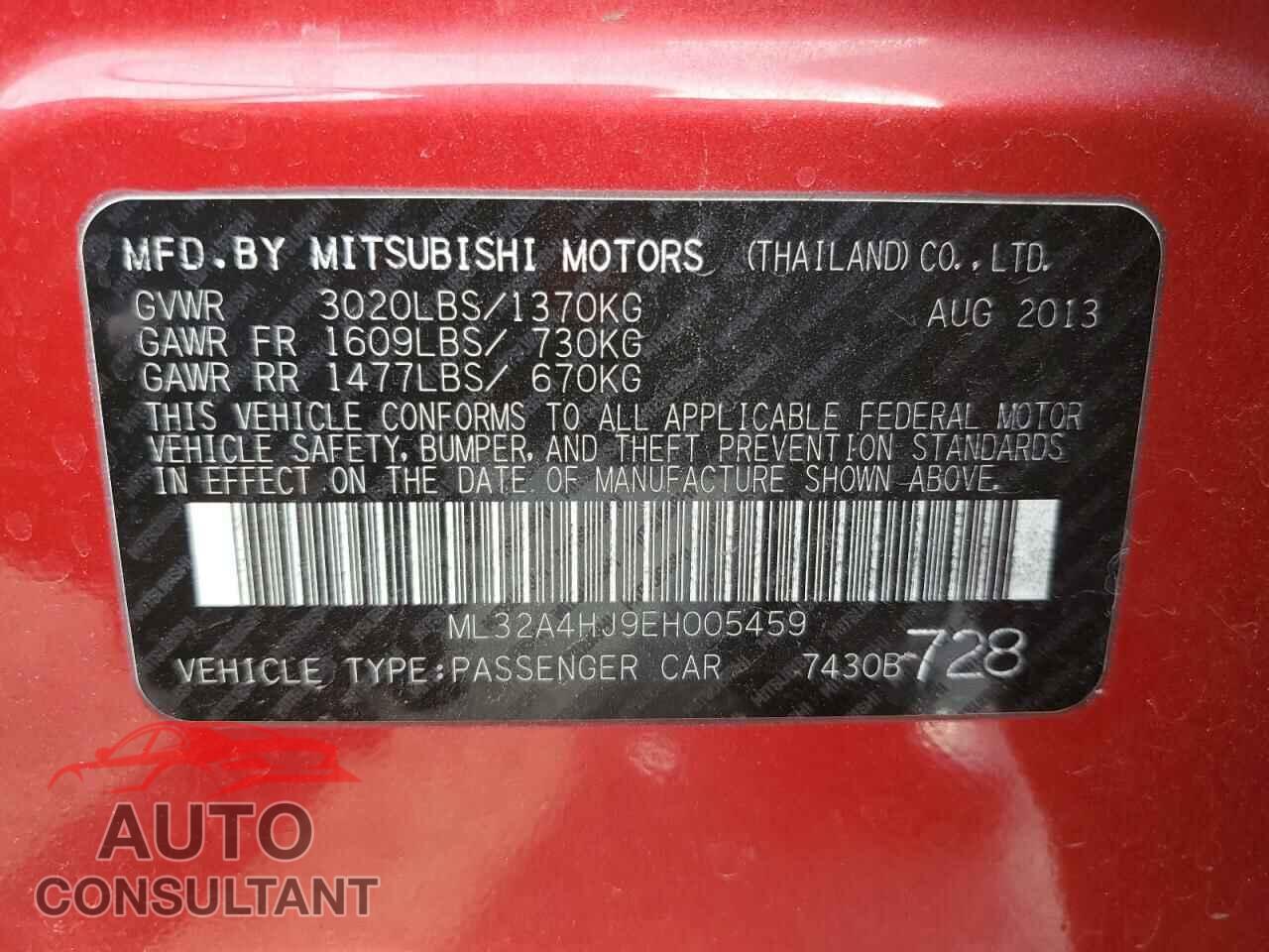 MITSUBISHI MIRAGE 2014 - ML32A4HJ9EH005459