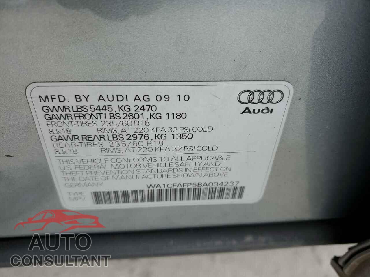 AUDI Q5 2011 - WA1CFAFP5BA034237