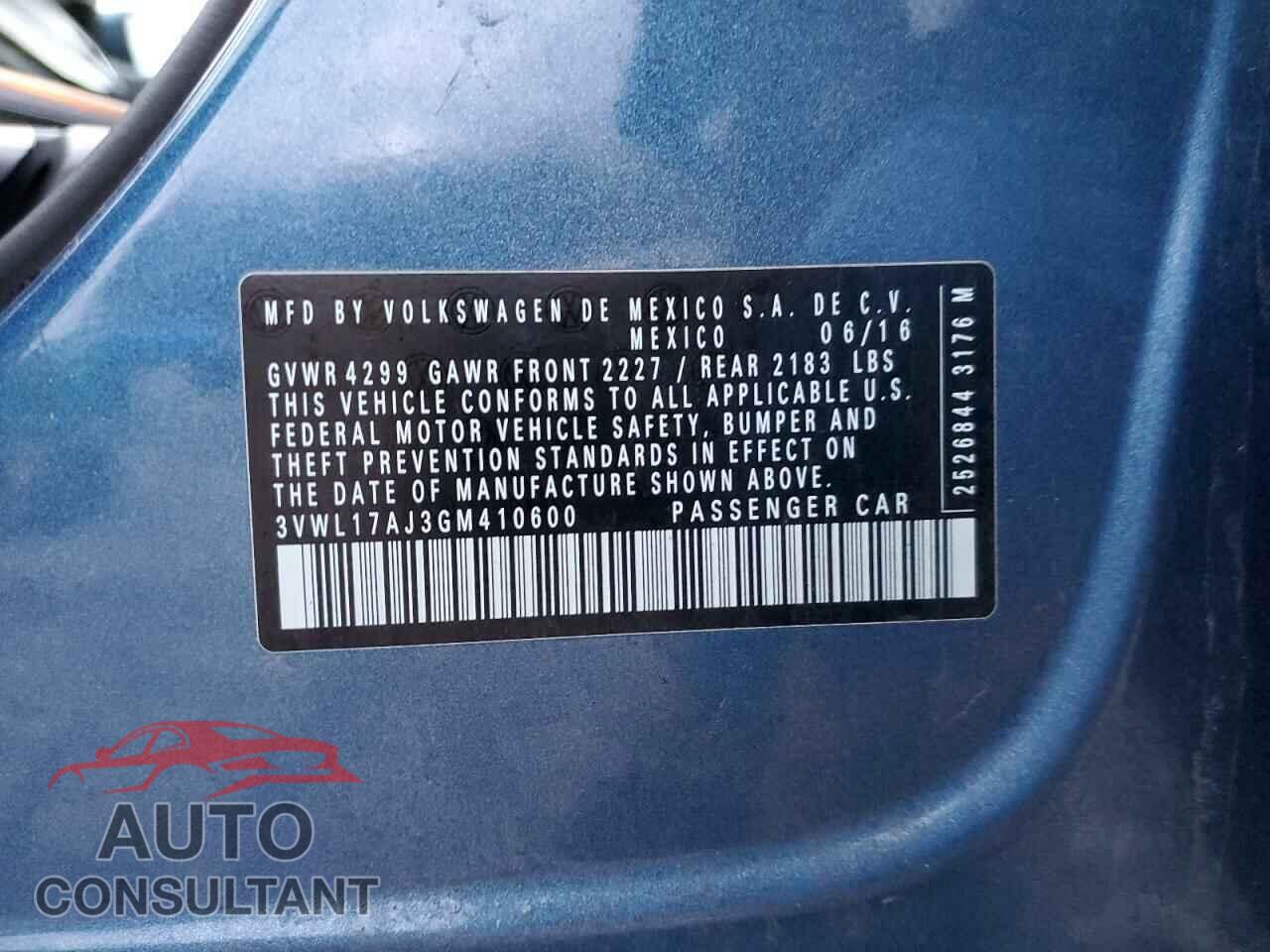 VOLKSWAGEN JETTA 2016 - 3VWL17AJ3GM410600
