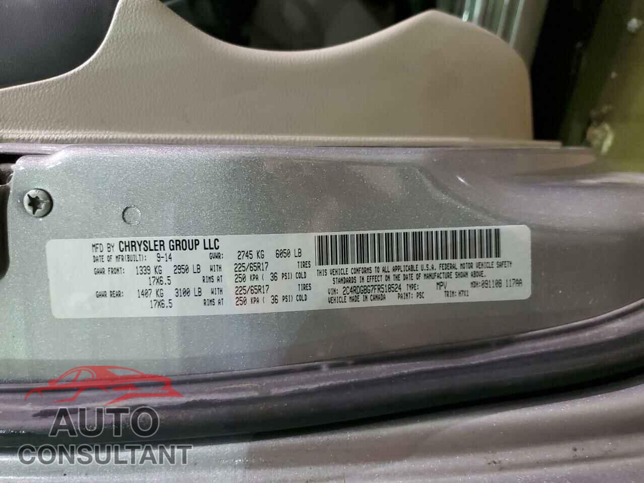 DODGE CARAVAN 2015 - 2C4RDGBG7FR518524