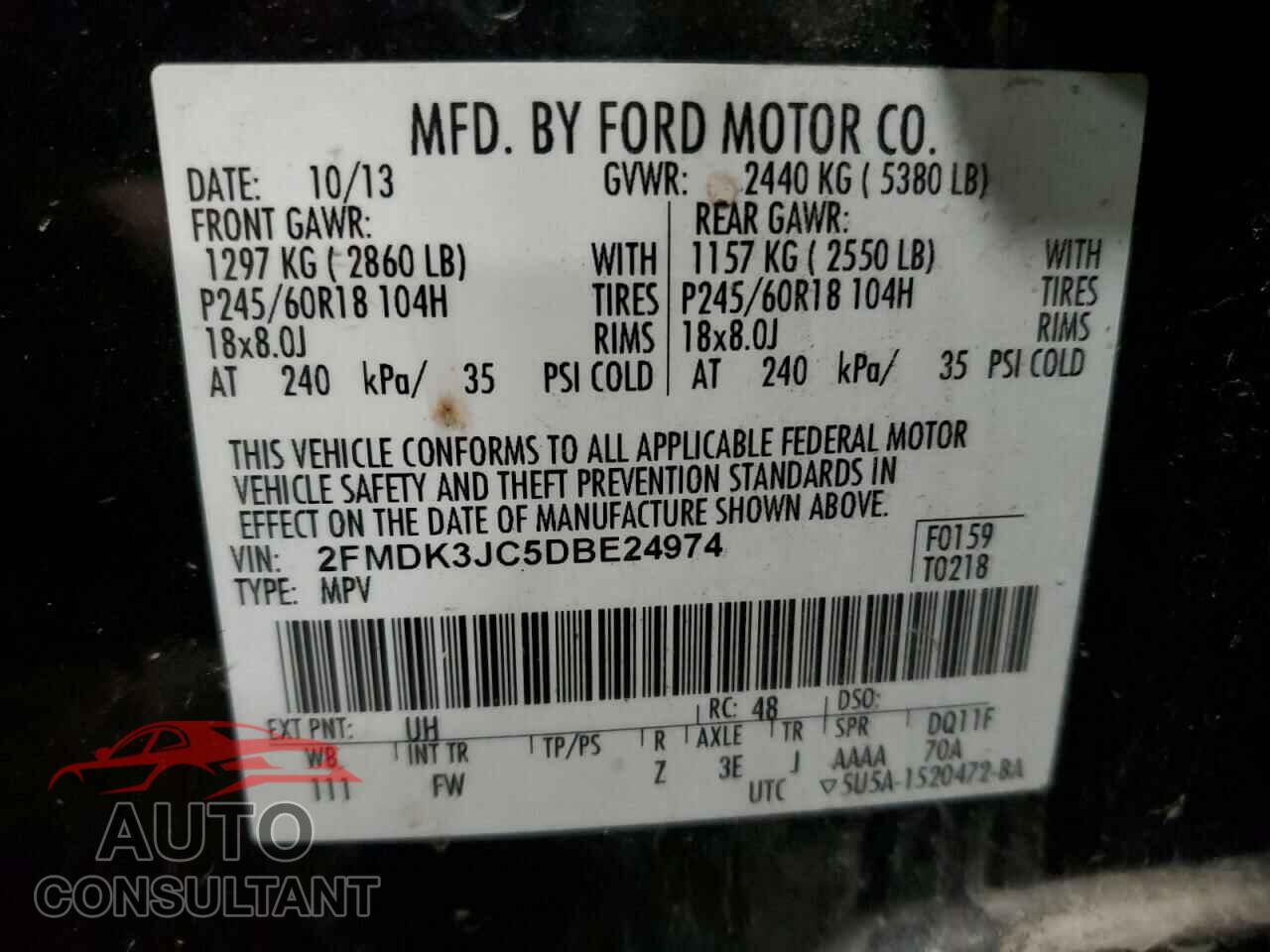 FORD EDGE 2013 - 2FMDK3JC5DBE24974