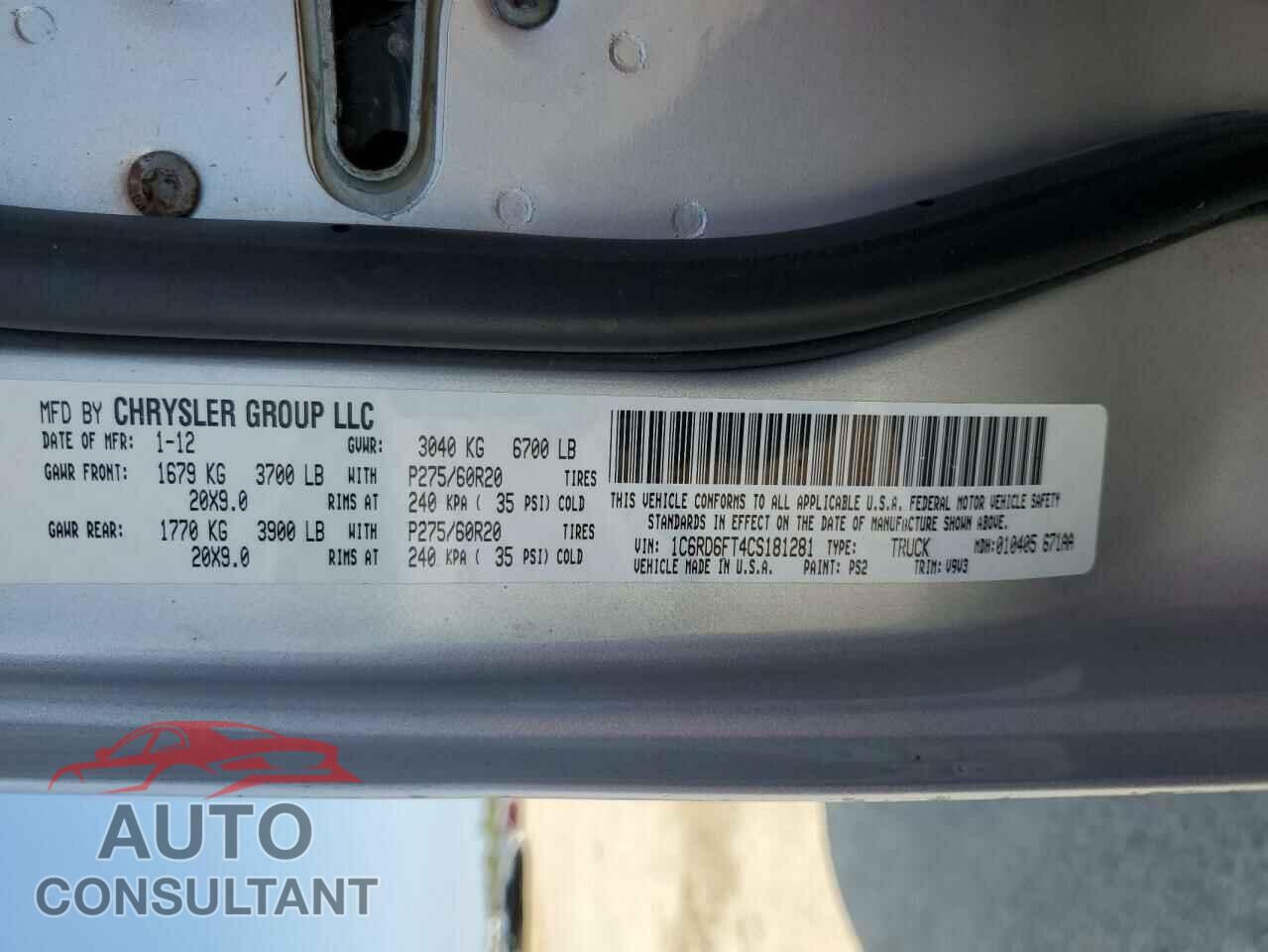 DODGE RAM 1500 2012 - 1C6RD6FT4CS181281