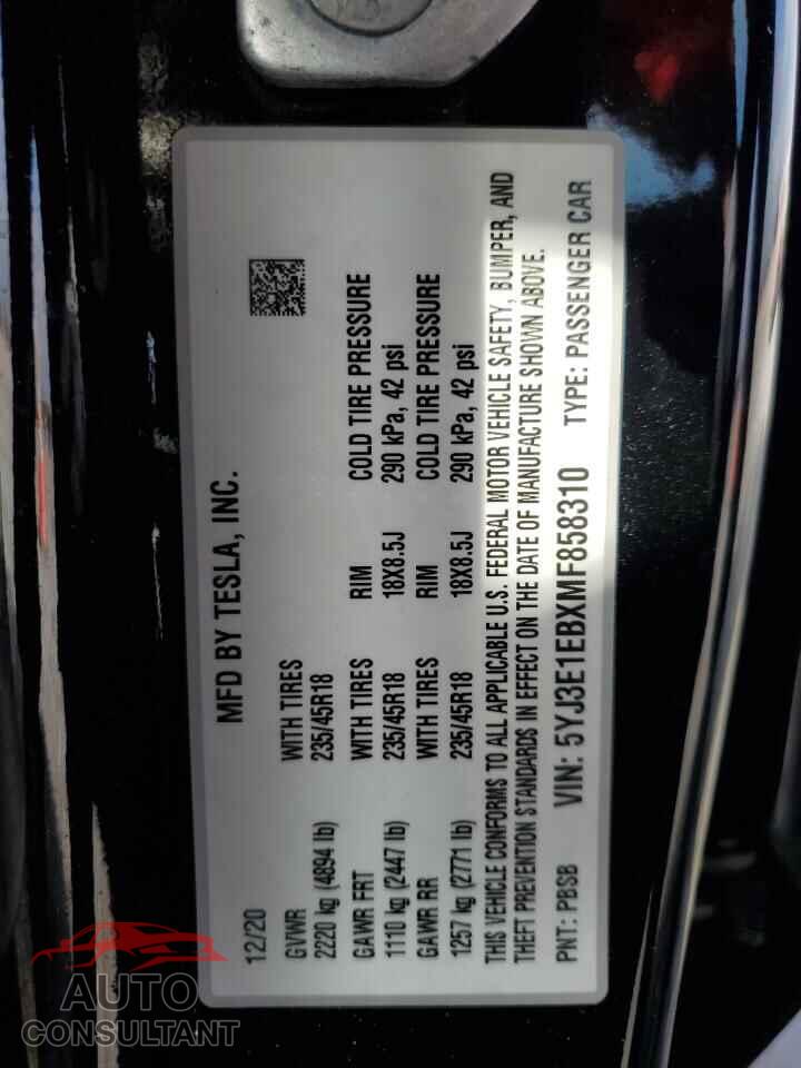 TESLA MODEL 3 2021 - 5YJ3E1EBXMF858310