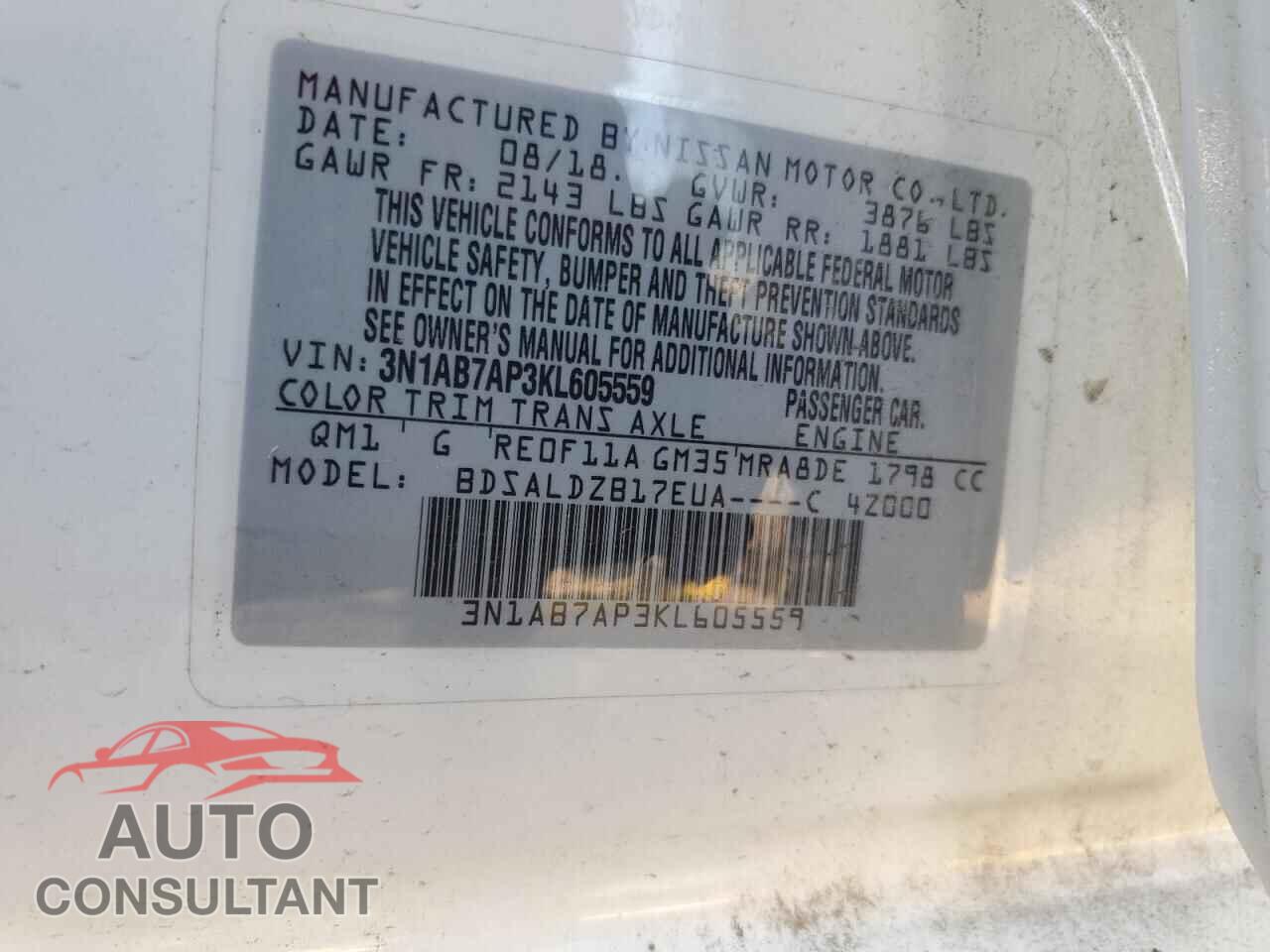 NISSAN SENTRA 2019 - 3N1AB7AP3KL605559