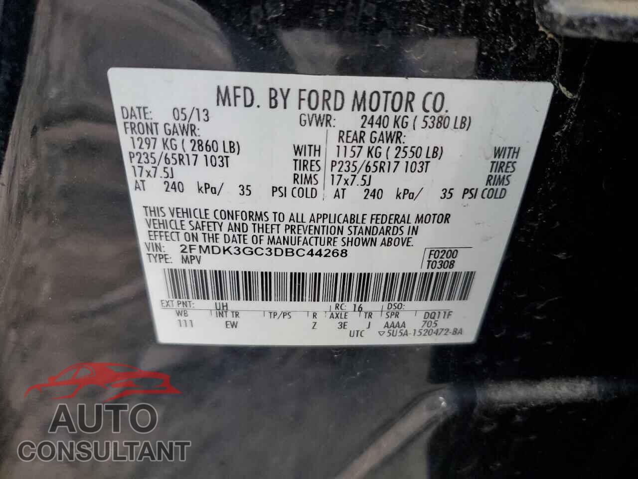 FORD EDGE 2013 - 2FMDK3GC3DBC44268
