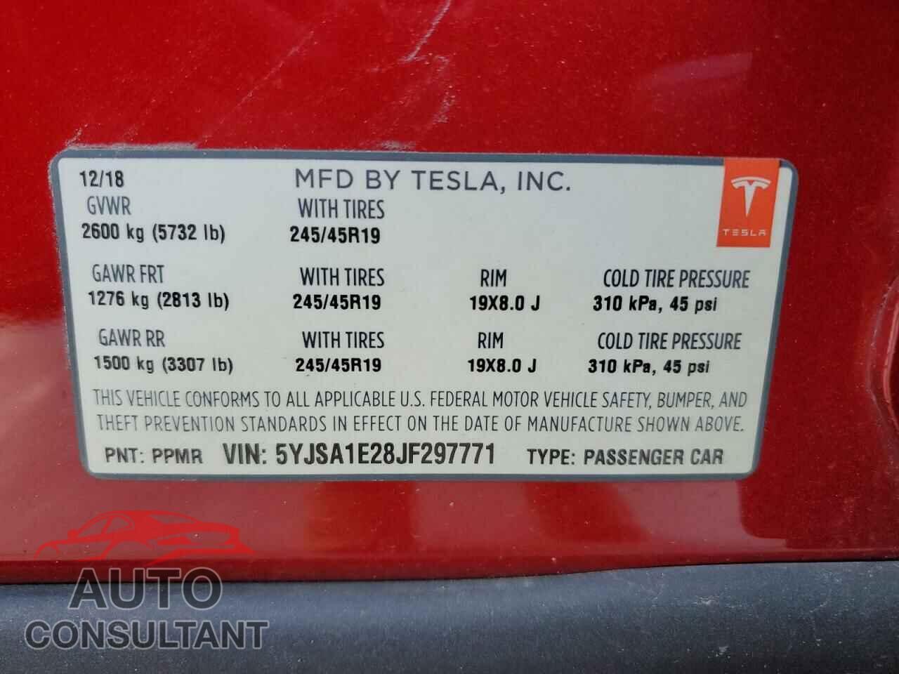 TESLA MODEL S 2018 - 5YJSA1E28JF297771