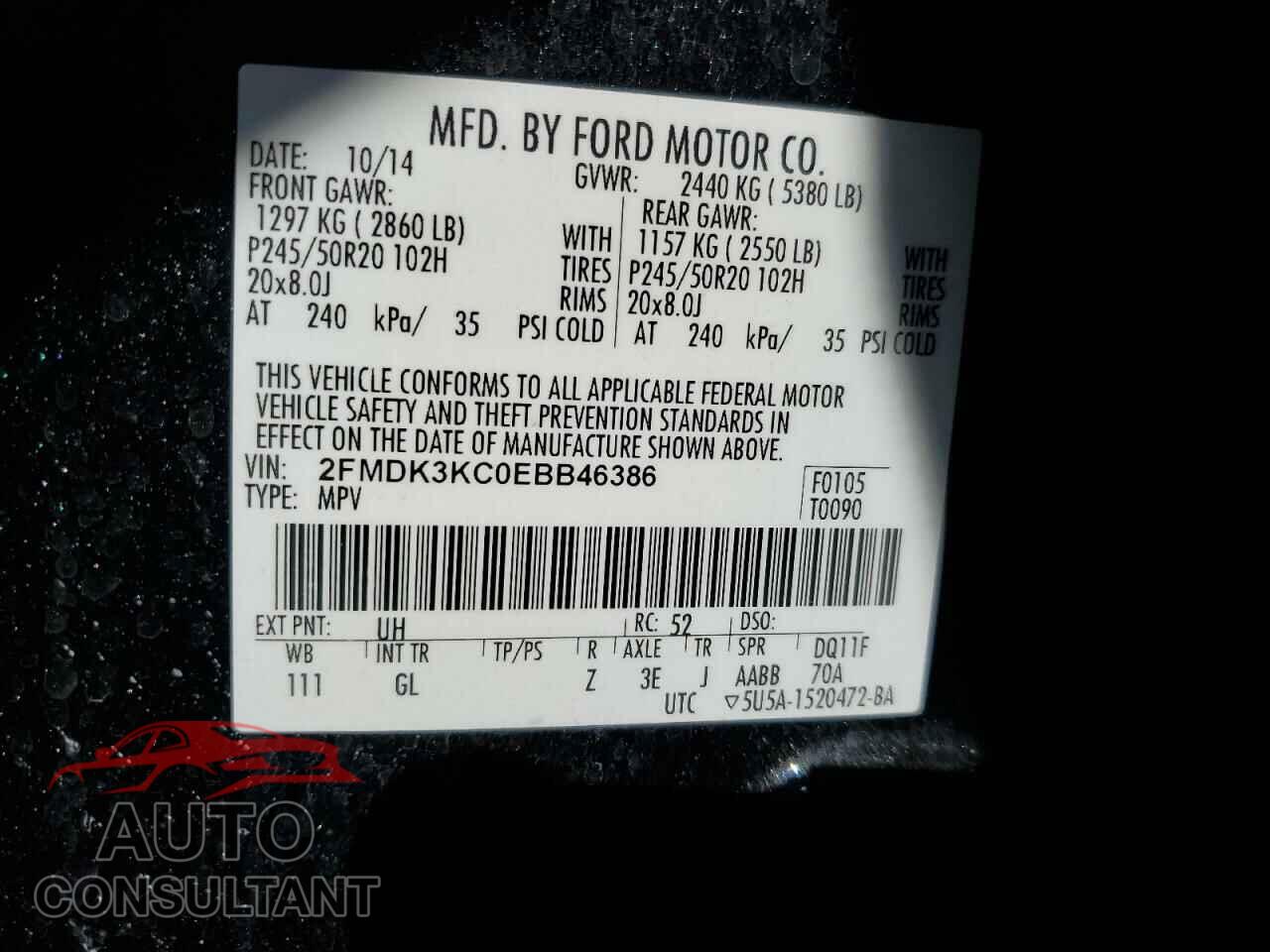 FORD EDGE 2014 - 2FMDK3KC0EBB46386
