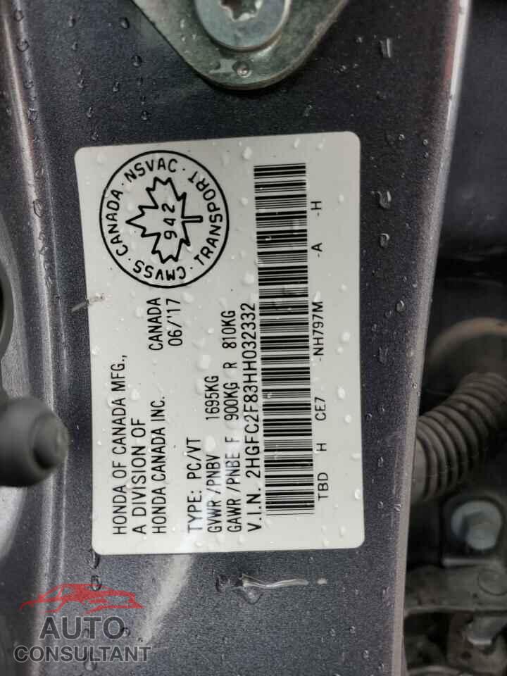 HONDA CIVIC 2017 - 2HGFC2F83HH032332