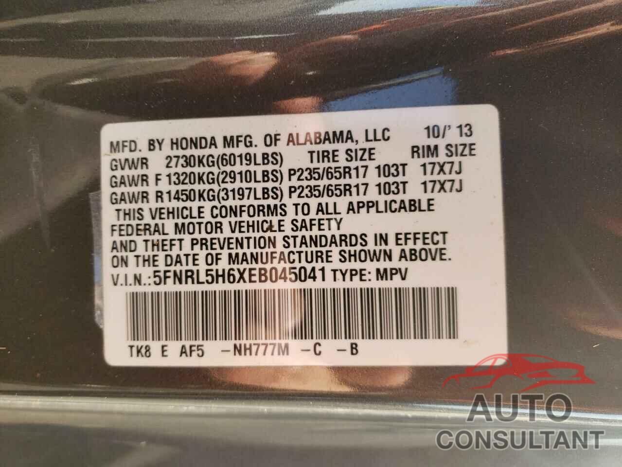 HONDA All Models 2014 - 5FNRL5H6XEB045041