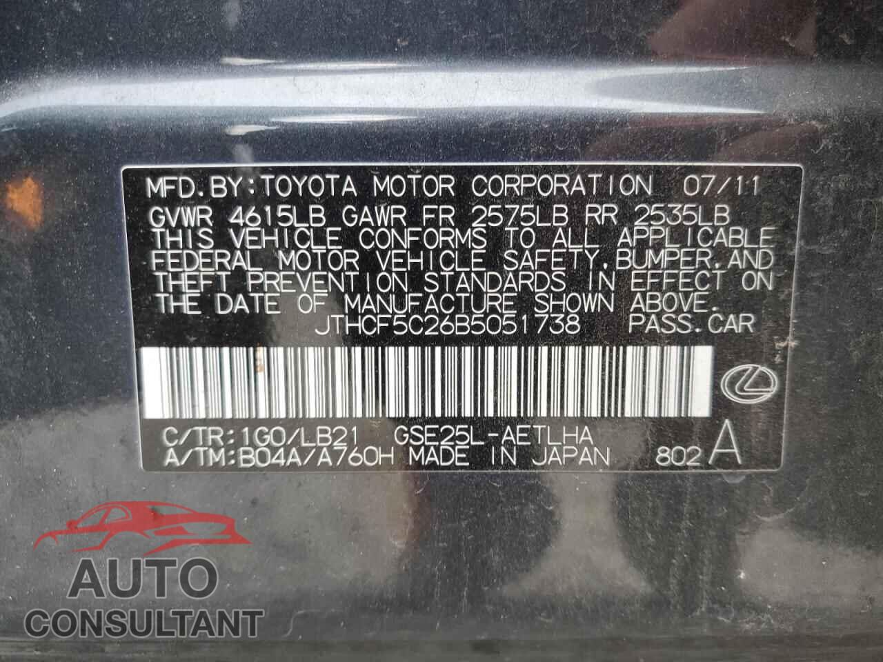LEXUS IS 2011 - JTHCF5C26B5051738