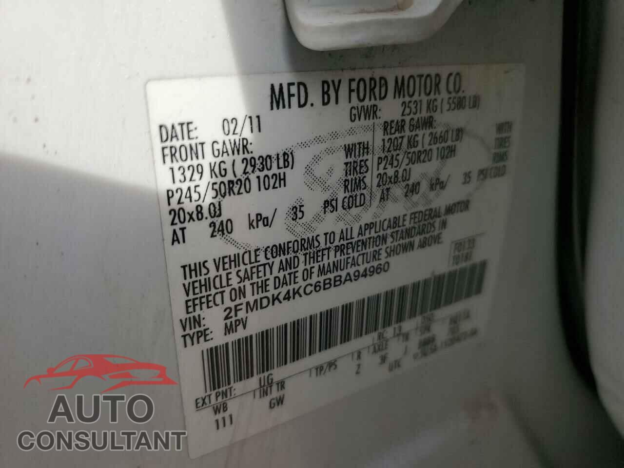 FORD EDGE 2011 - 2FMDK4KC6BBA94960