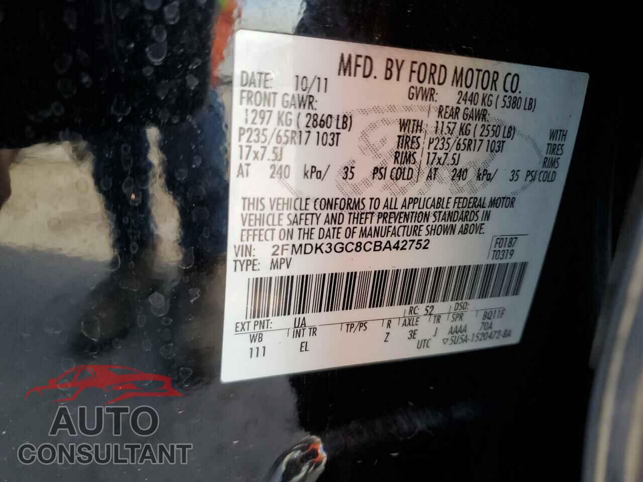 FORD EDGE 2012 - 2FMDK3GC8CBA42752