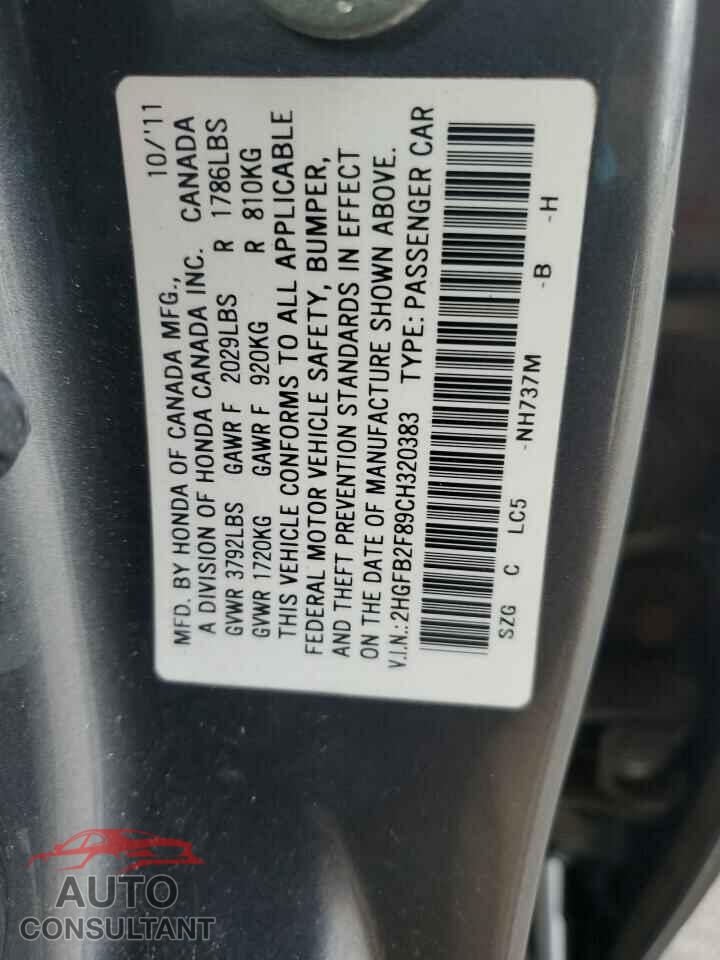HONDA CIVIC 2012 - 2HGFB2F89CH320383