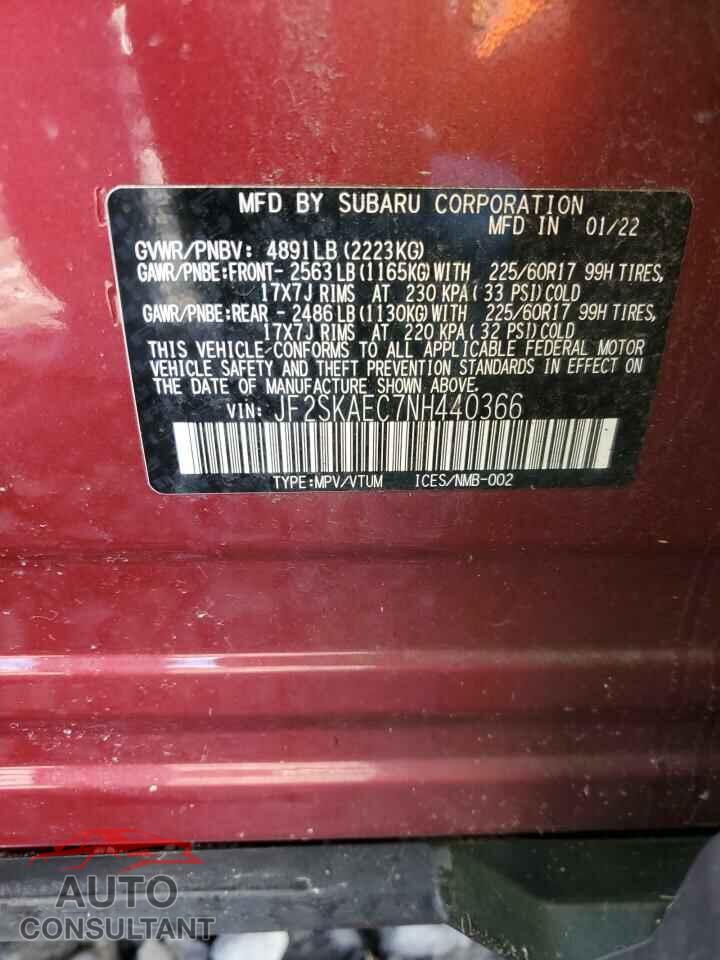 SUBARU FORESTER 2022 - JF2SKAEC7NH440366