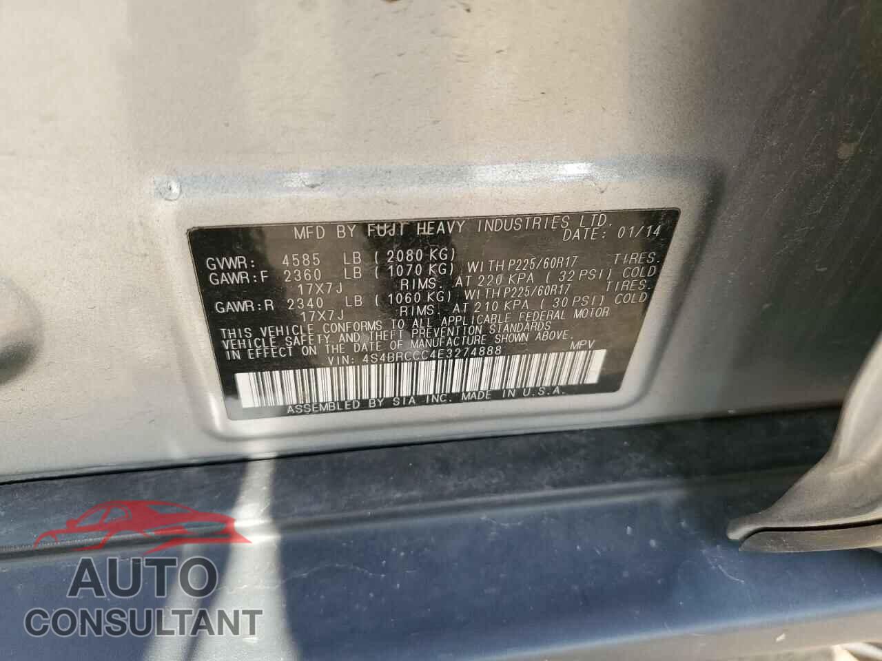 SUBARU OUTBACK 2014 - 4S4BRCCC4E3274888