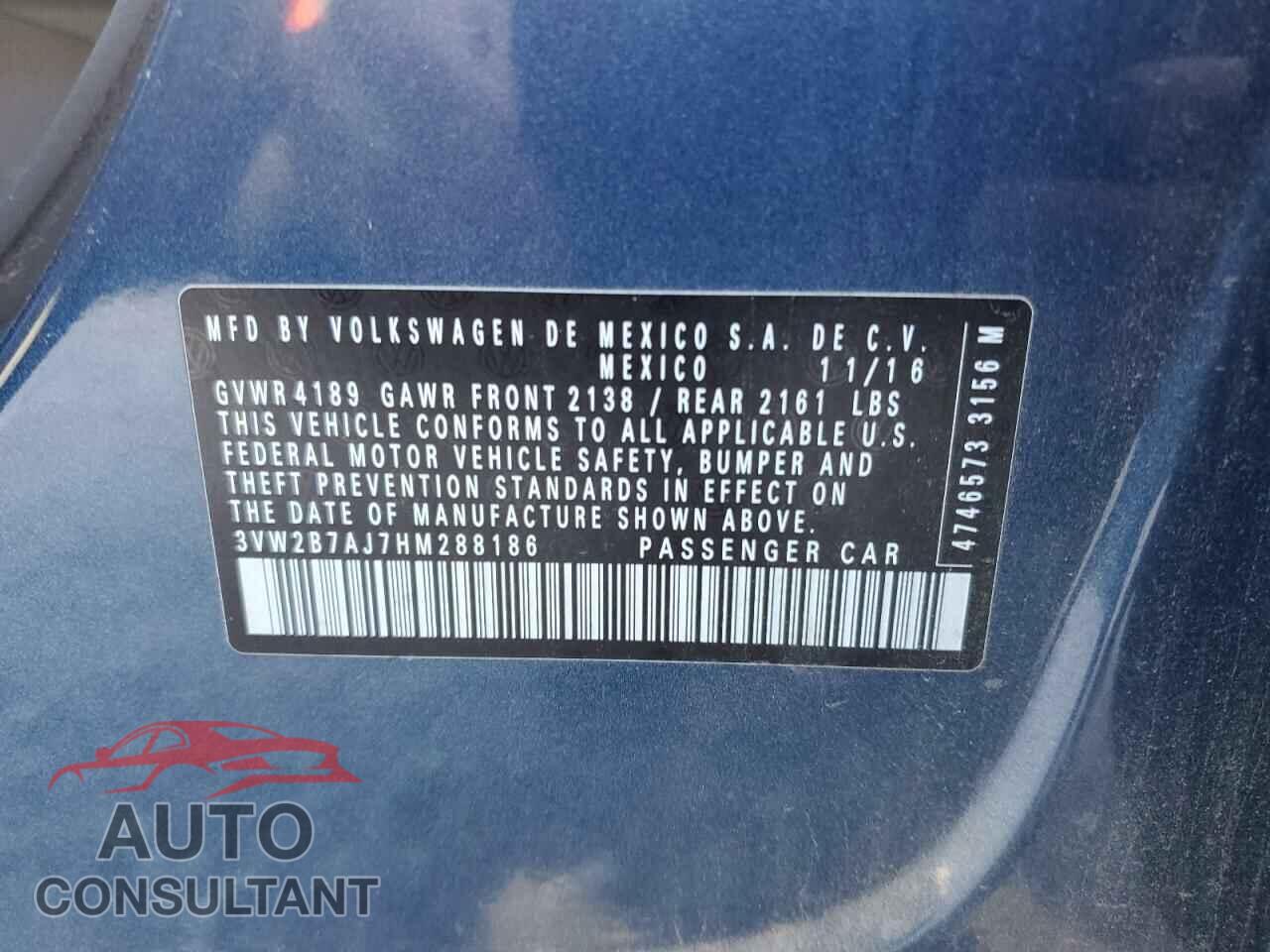 VOLKSWAGEN JETTA 2017 - 3VW2B7AJ7HM288186