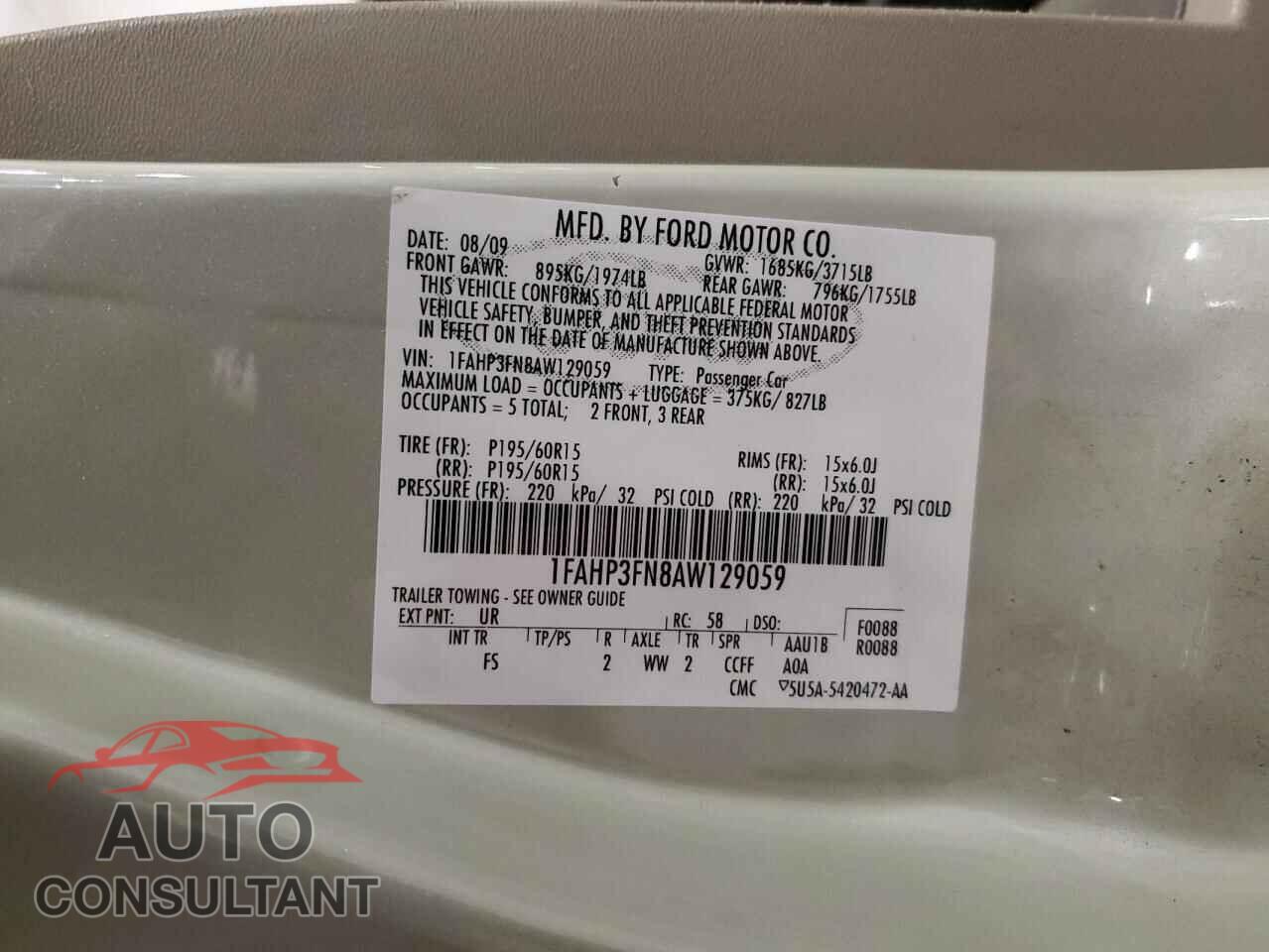 FORD FOCUS 2010 - 1FAHP3FN8AW129059