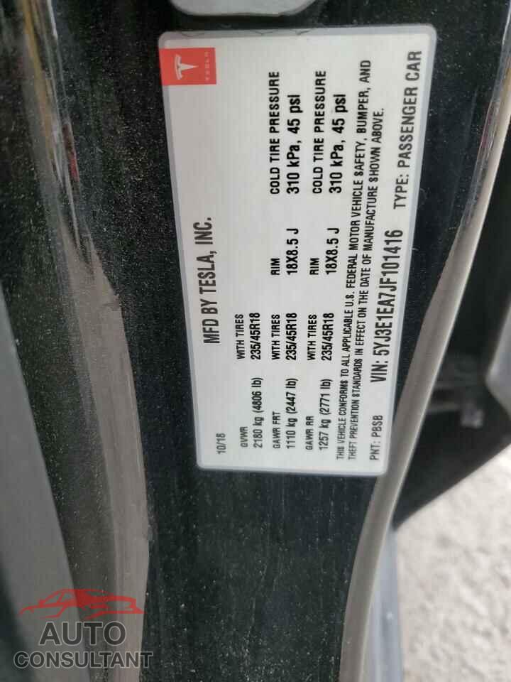 TESLA MODEL 3 2018 - 5YJ3E1EA7JF101416