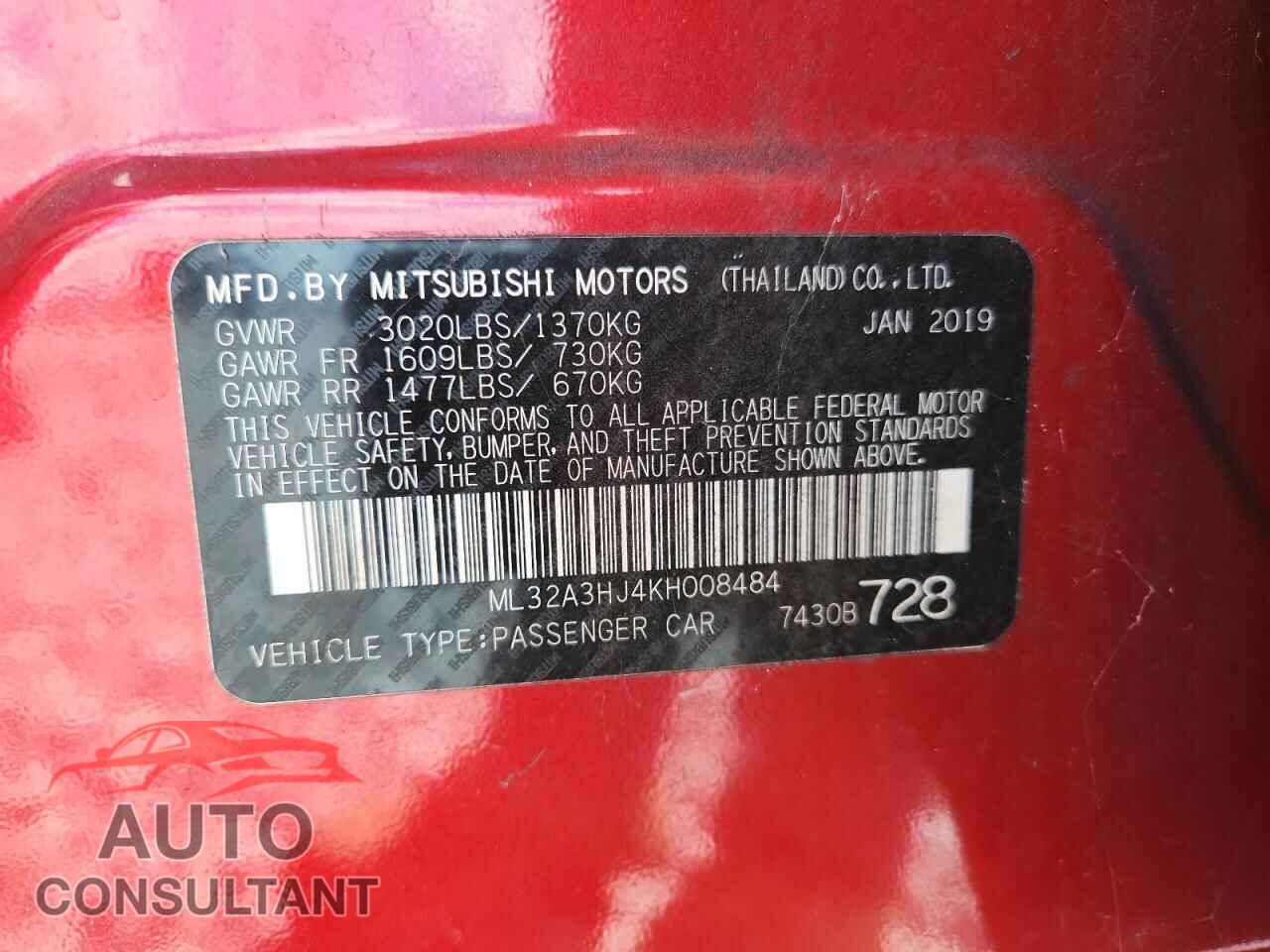 MITSUBISHI MIRAGE 2019 - ML32A3HJ4KH008484
