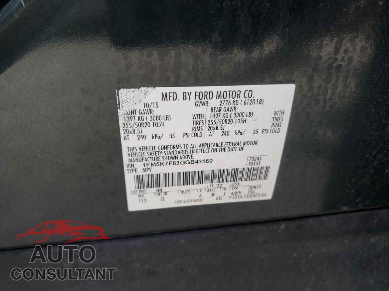 FORD EXPLORER 2016 - 1FM5K7F83GGB43169