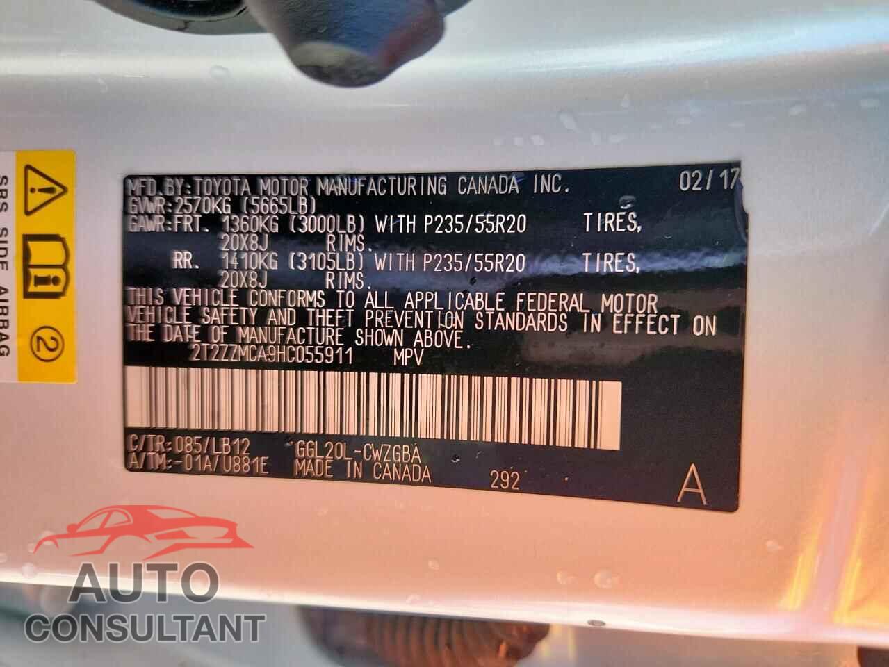 LEXUS RX350 2017 - 2T2ZZMCA9HC055911