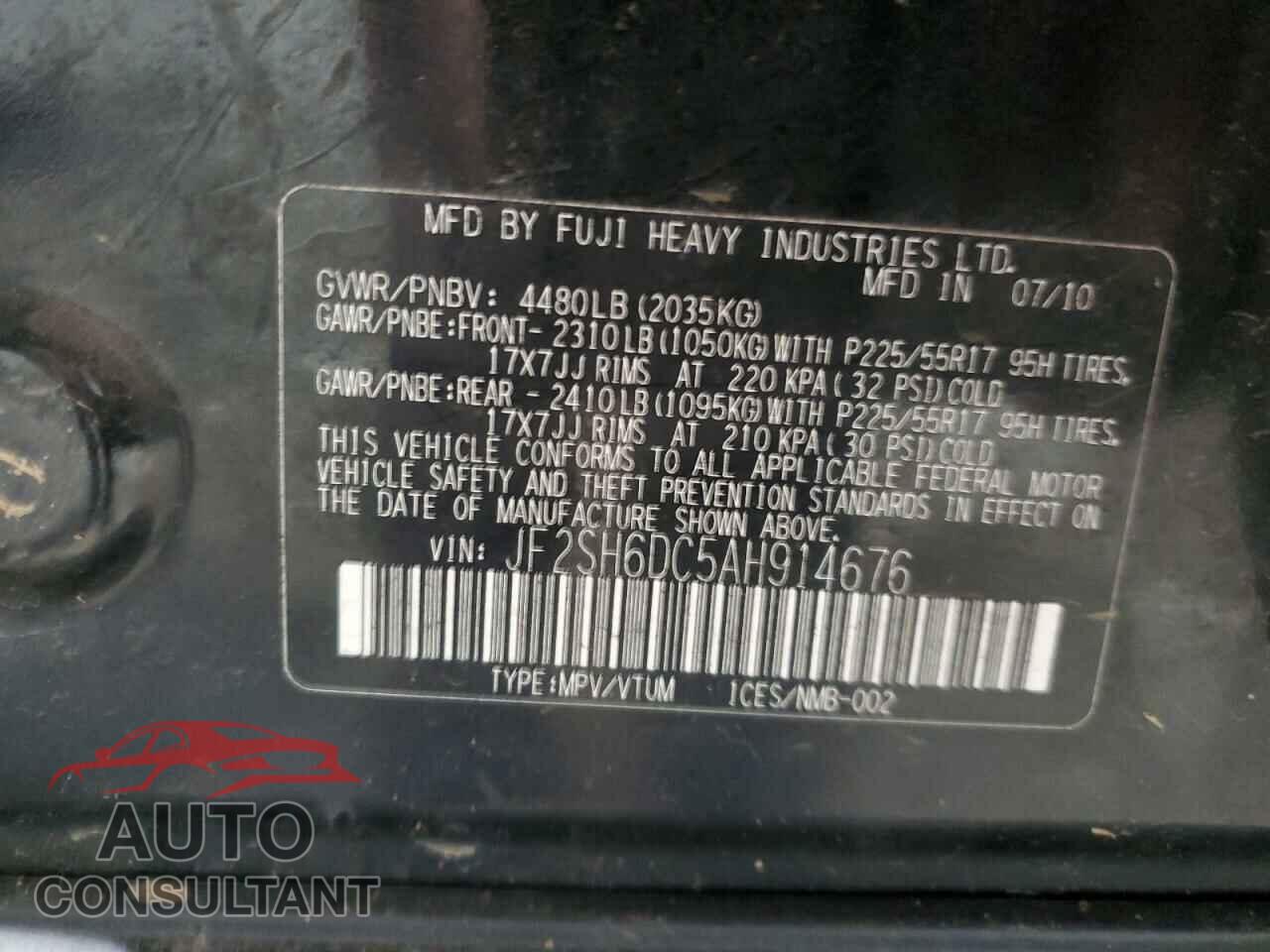 SUBARU FORESTER 2010 - JF2SH6DC5AH914676