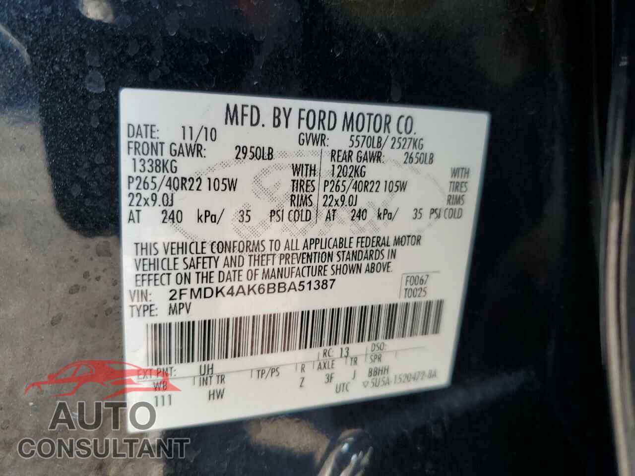 FORD EDGE 2011 - 2FMDK4AK6BBA51387
