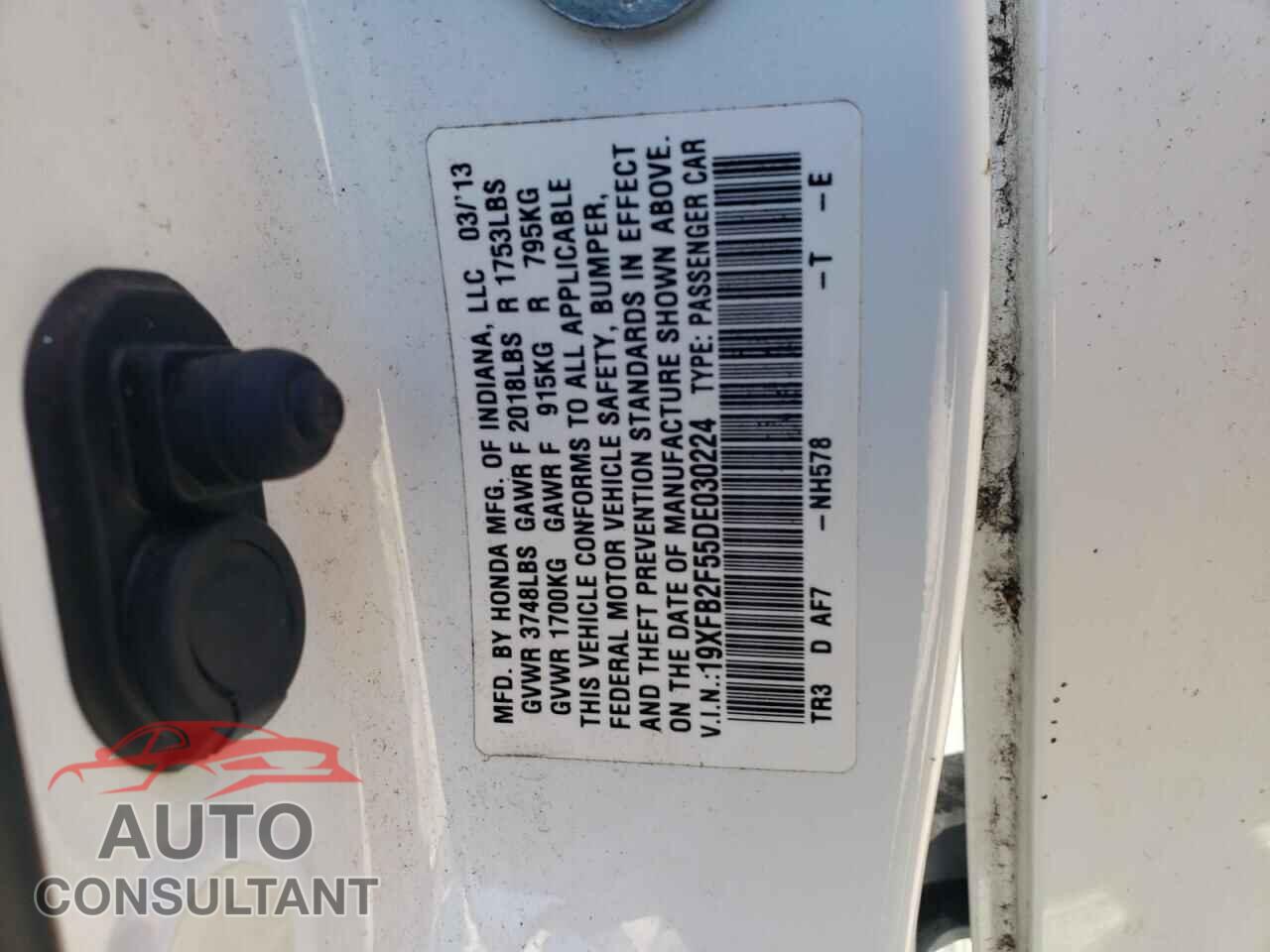 HONDA CIVIC 2013 - 19XFB2F55DE030224