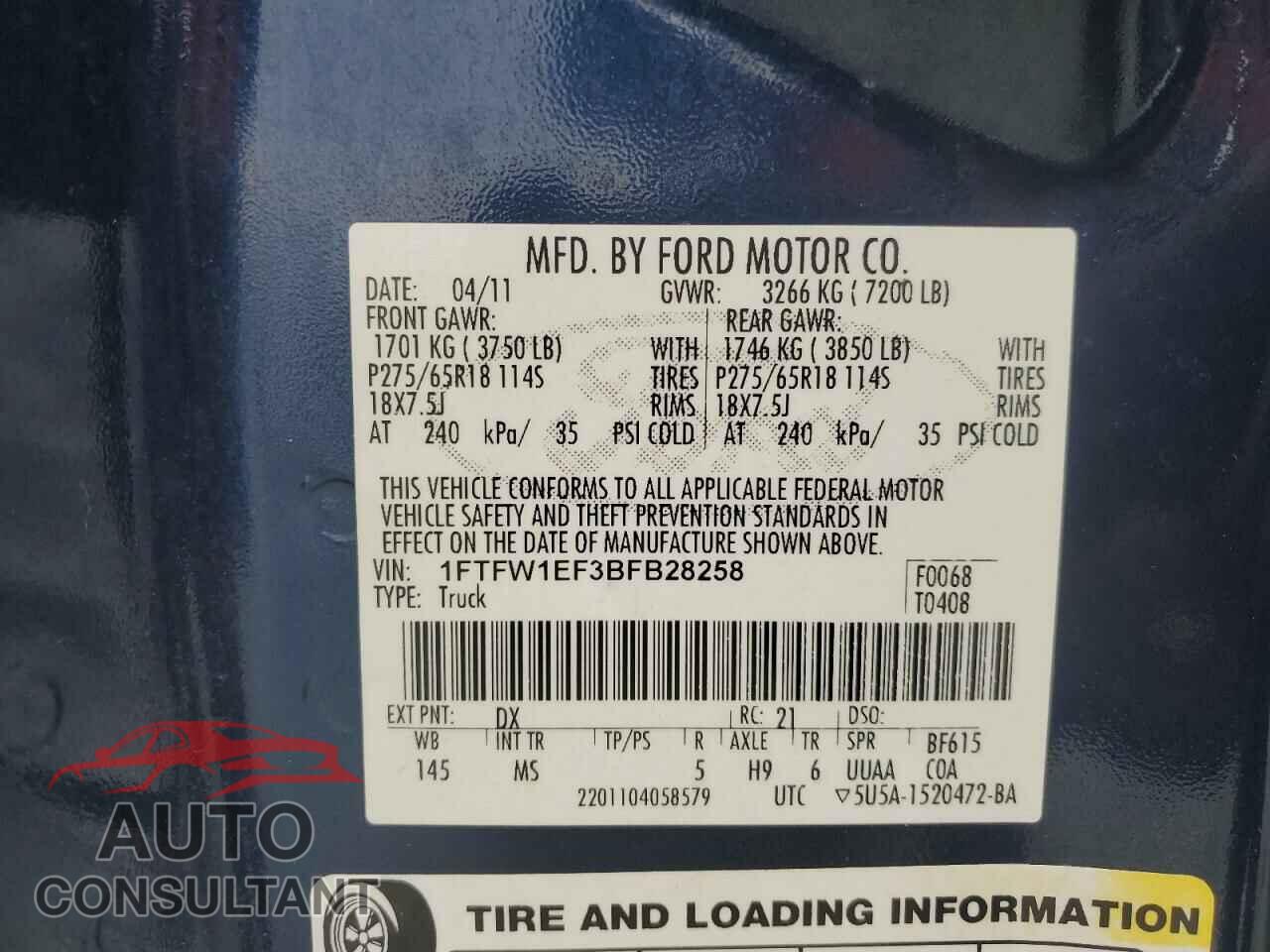 FORD F-150 2011 - 1FTFW1EF3BFB28258