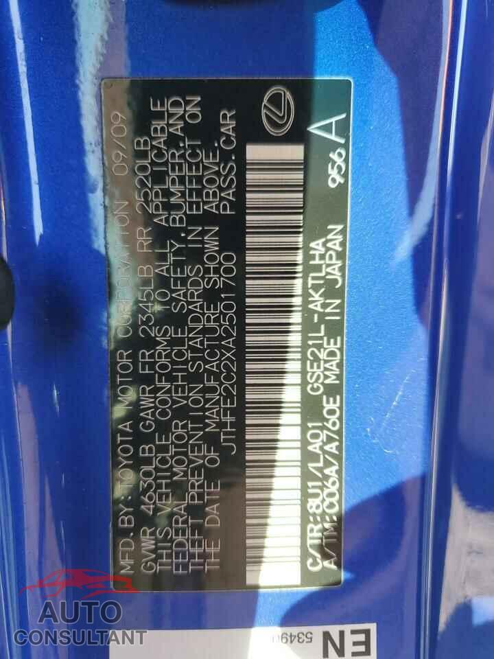 LEXUS IS 2010 - JTHFE2C2XA2501700