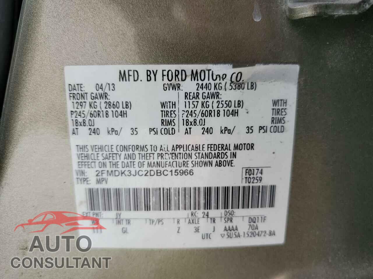 FORD EDGE 2013 - 2FMDK3JC2DBC15966