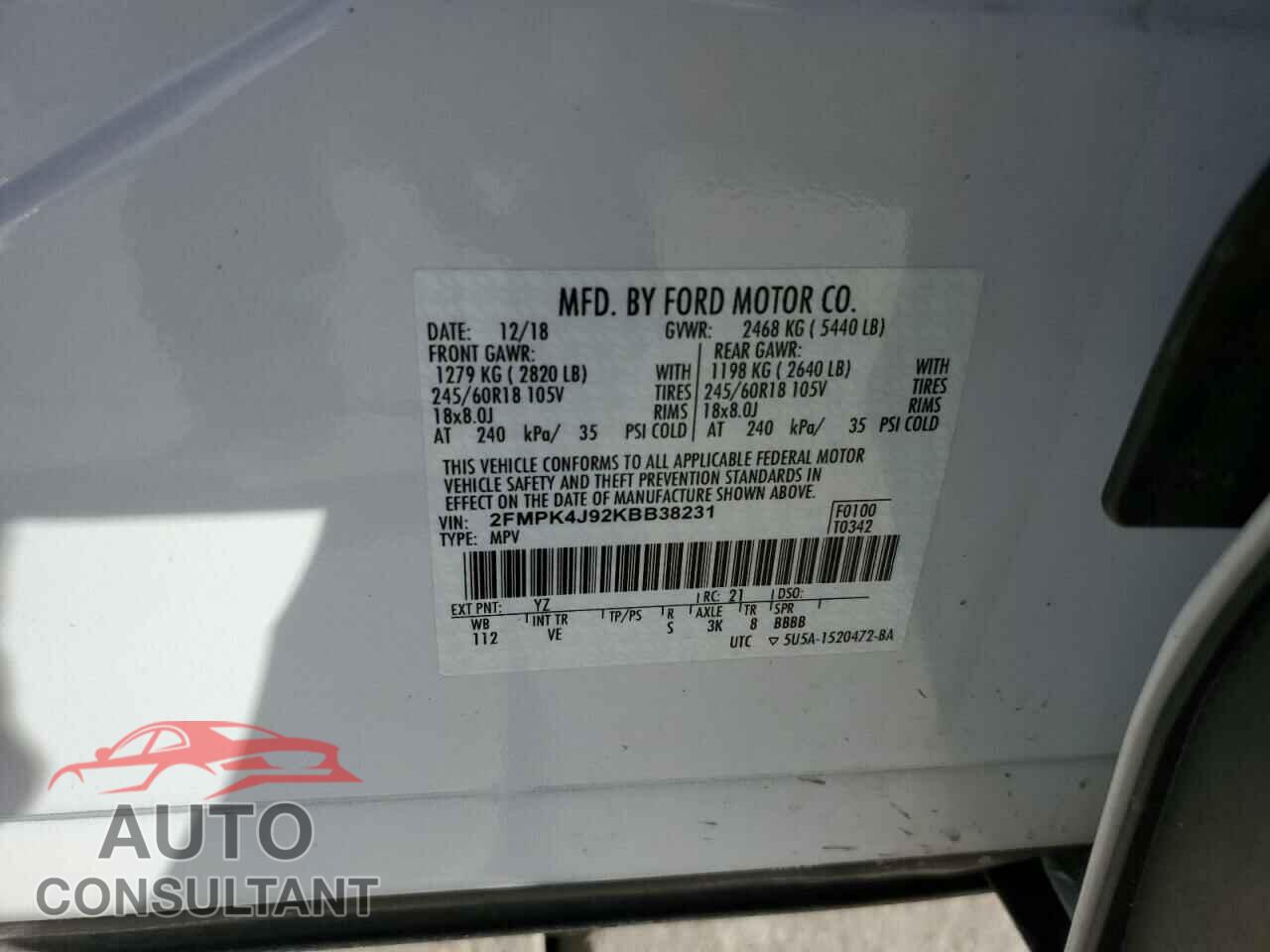 FORD EDGE 2019 - 2FMPK4J92KBB38231