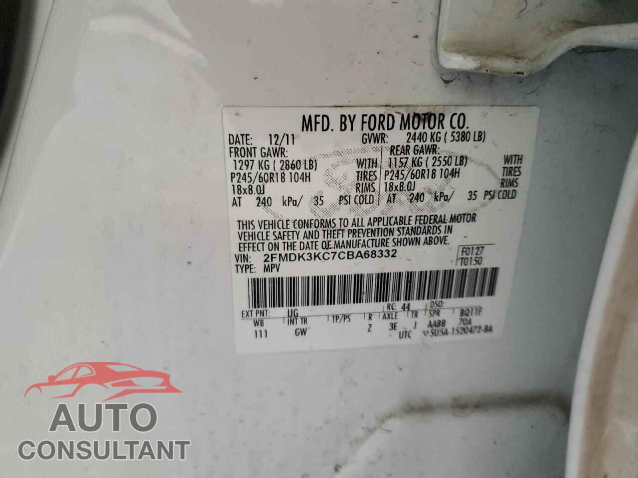 FORD EDGE 2012 - 2FMDK3KC7CBA68332